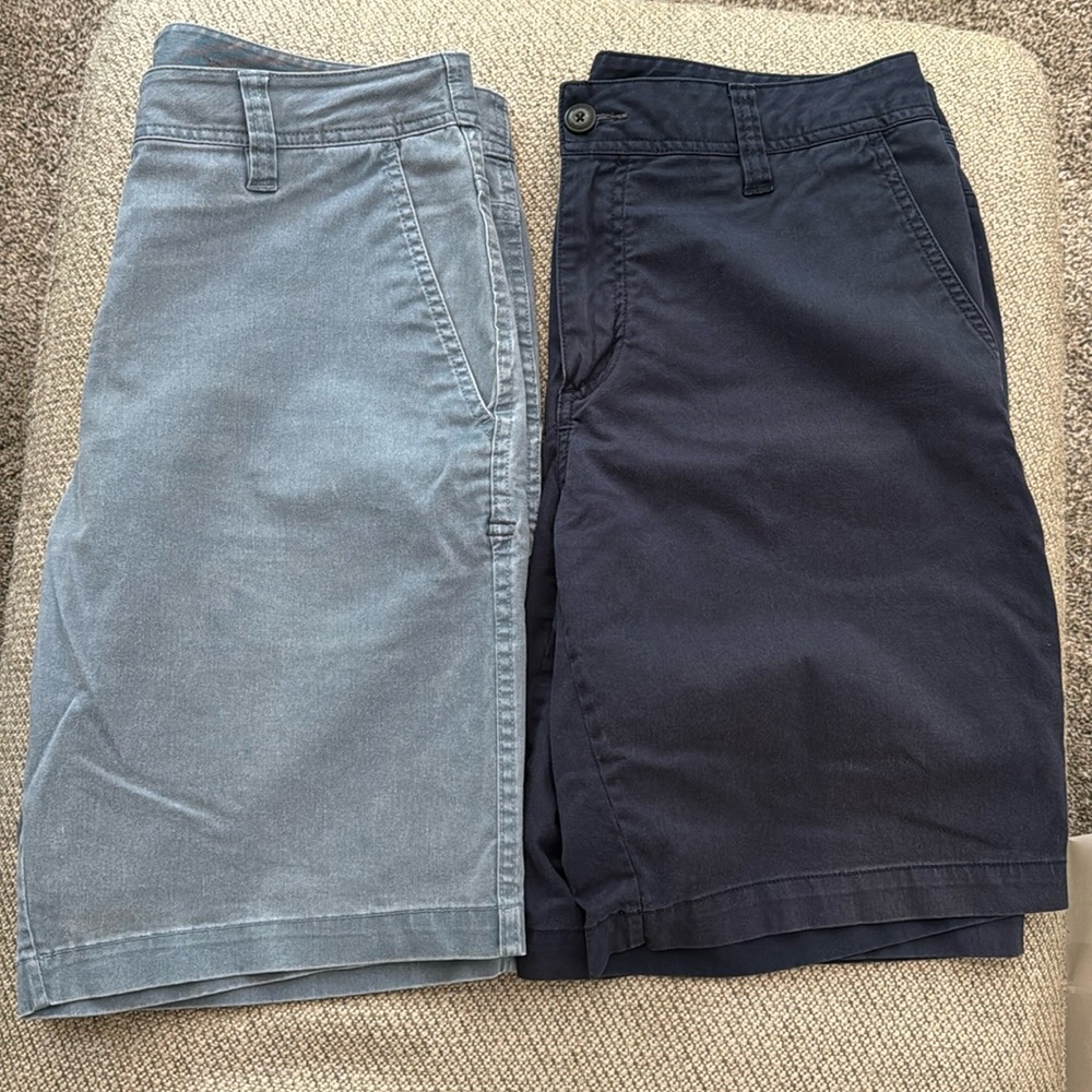 2 pairs of Toad & Co Mission Ridge Shorts size 34/10.5 navy and blue gray